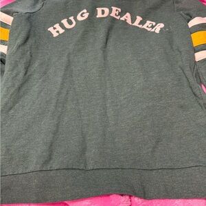 Green 'Hug Dealer' Sweatshirt with Striped Sleeves